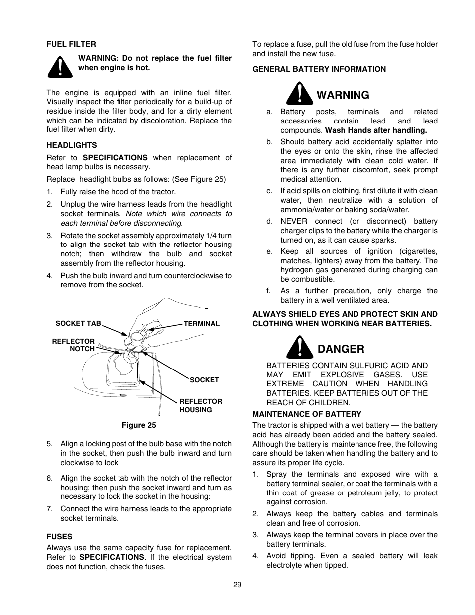 Warning, Danger | Cub Cadet GT-2554 User Manual | Page 29 / 56