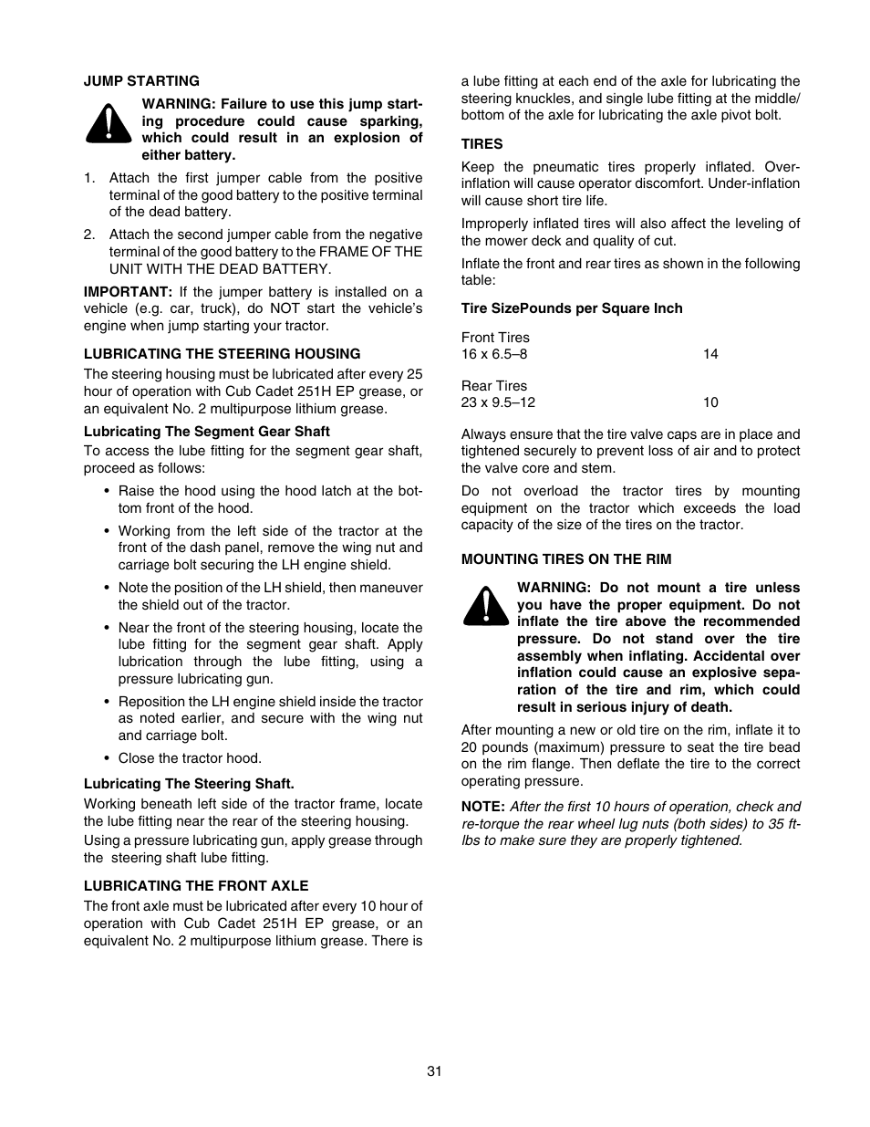 Cub Cadet GT-2554 User Manual | Page 31 / 56