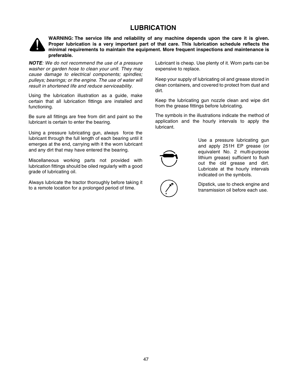 Lubrication | Cub Cadet GT-2554 User Manual | Page 47 / 56