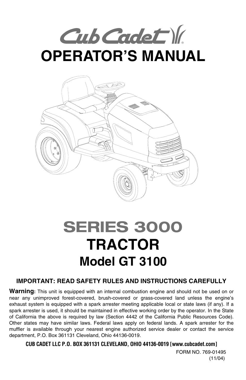 Cub Cadet GT-3100 User Manual | 48 pages