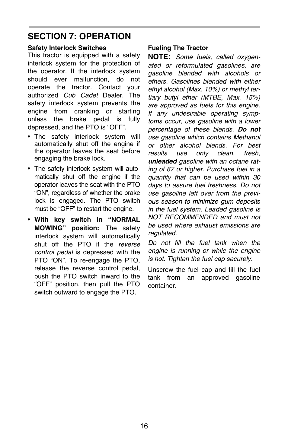 Cub Cadet GT-3100 User Manual | Page 16 / 48