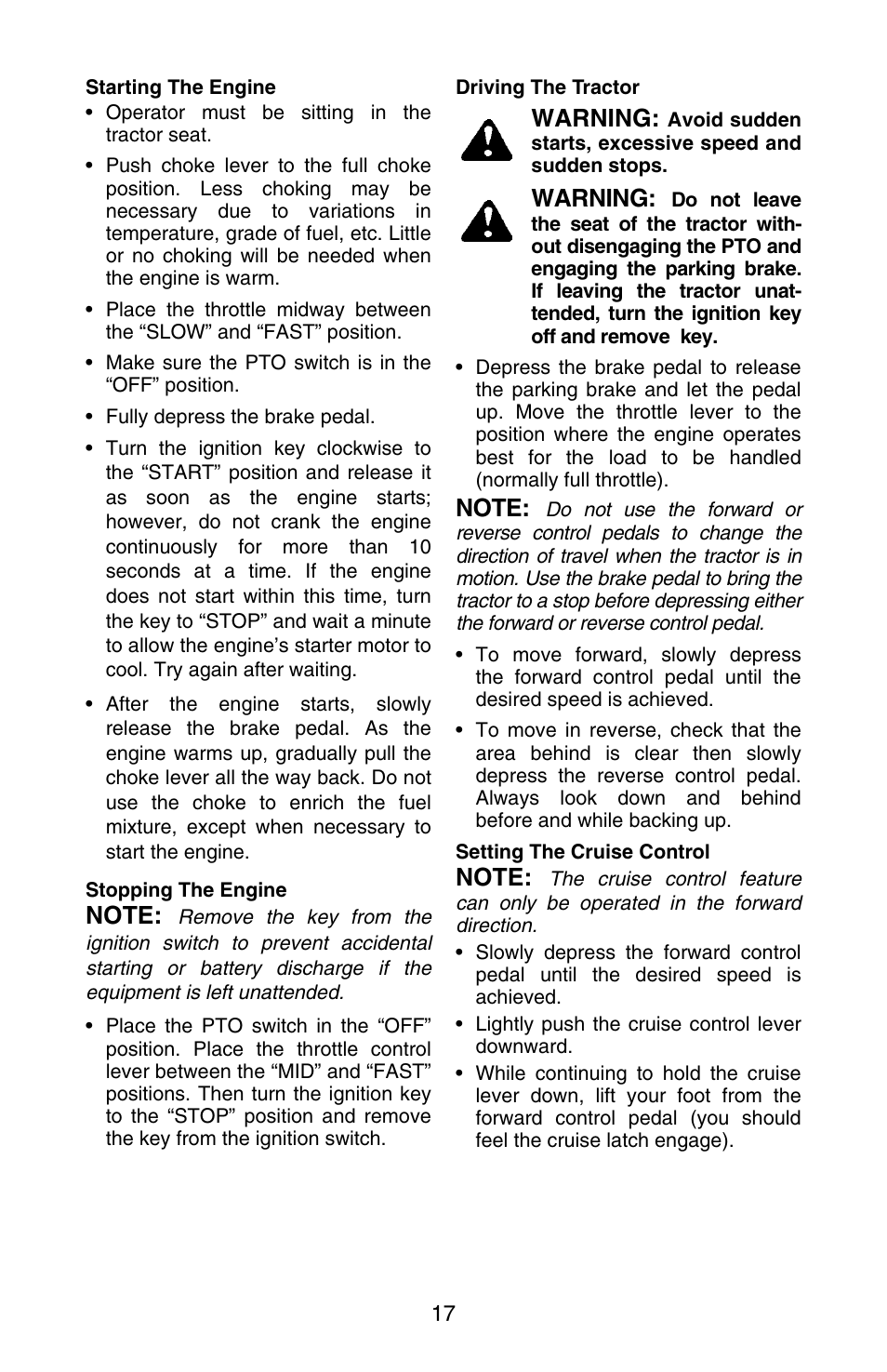Warning | Cub Cadet GT-3100 User Manual | Page 17 / 48