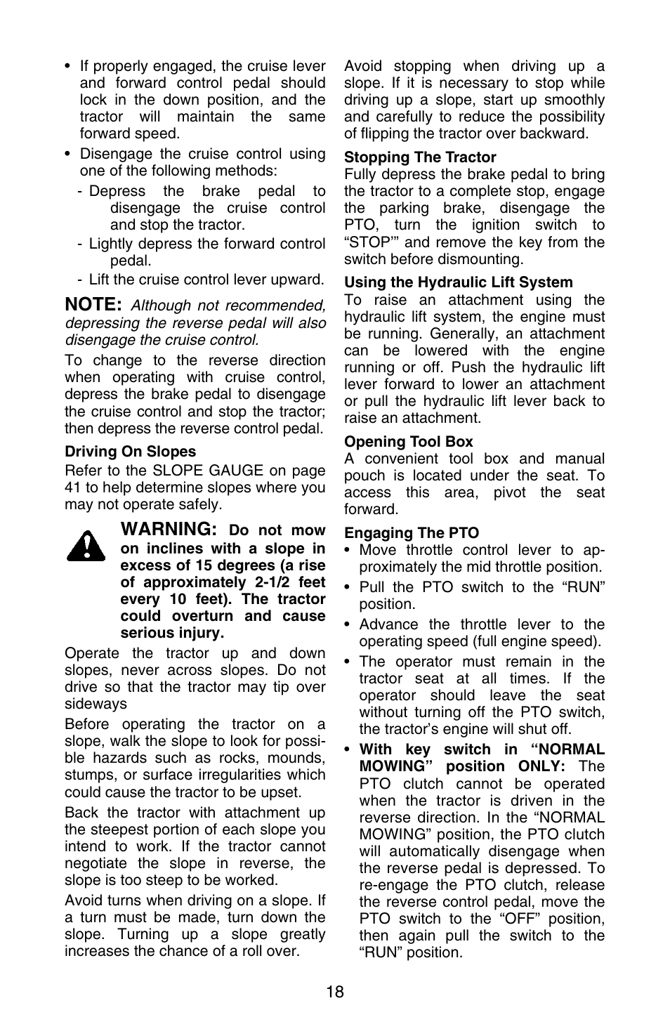 Warning | Cub Cadet GT-3100 User Manual | Page 18 / 48