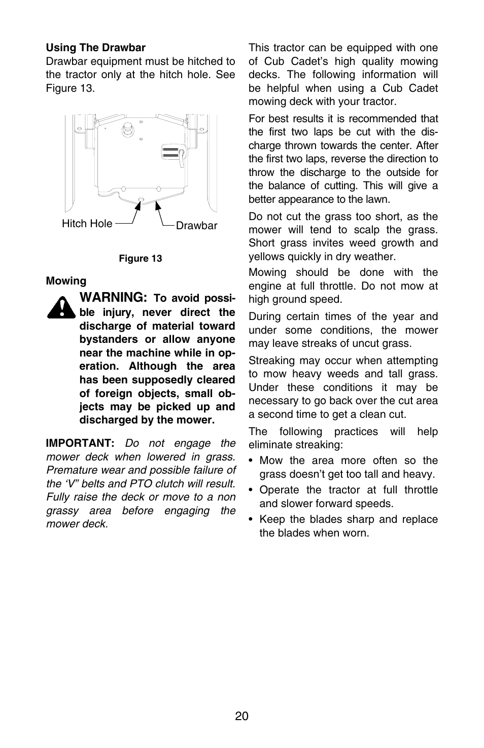 Warning | Cub Cadet GT-3100 User Manual | Page 20 / 48