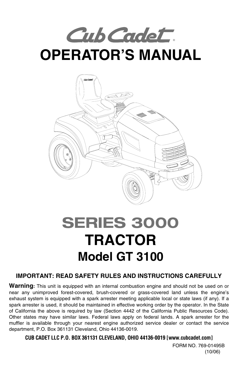 Cub Cadet GT-3100 User Manual | 44 pages