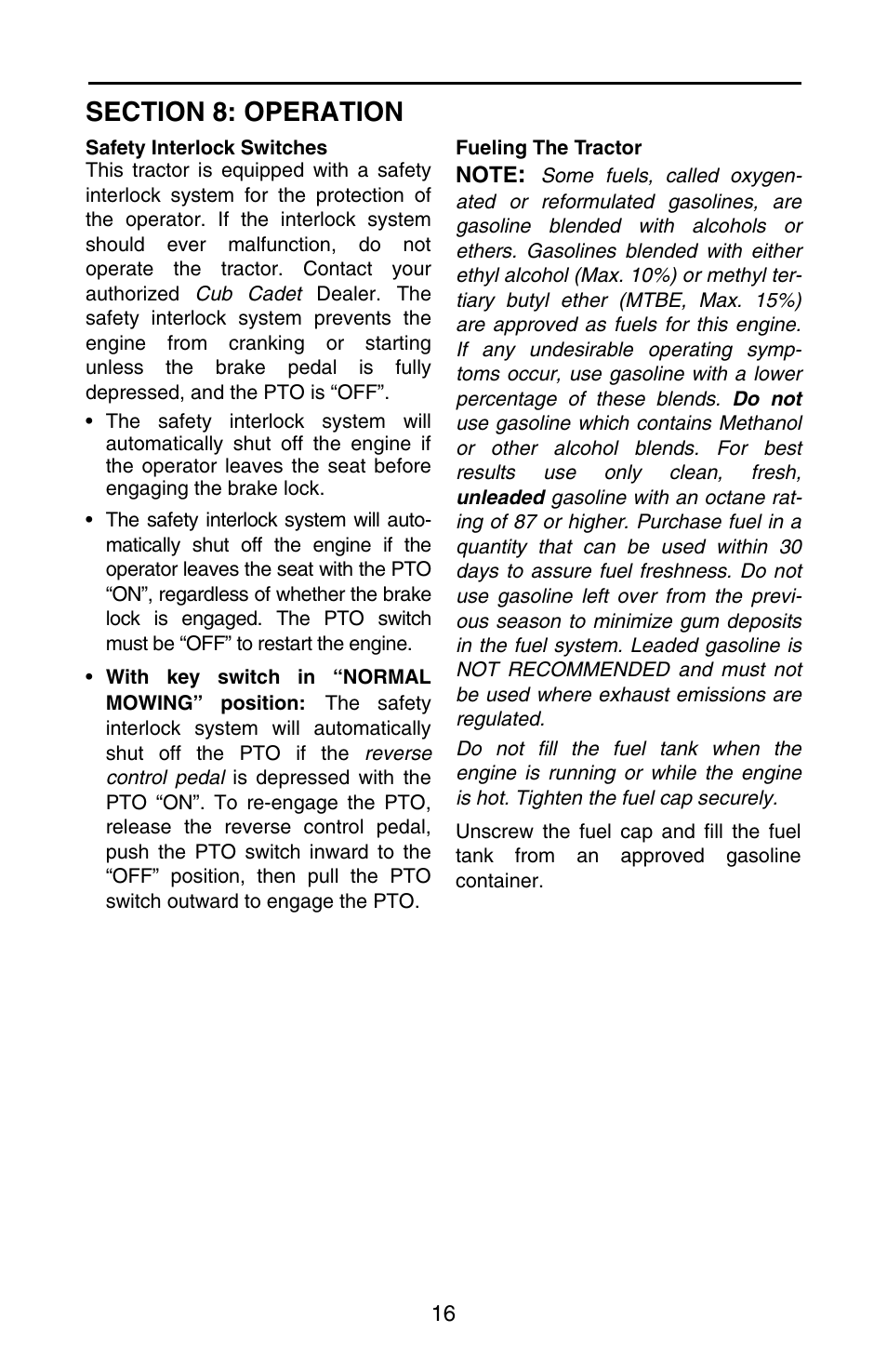 Cub Cadet GT-3100 User Manual | Page 16 / 44