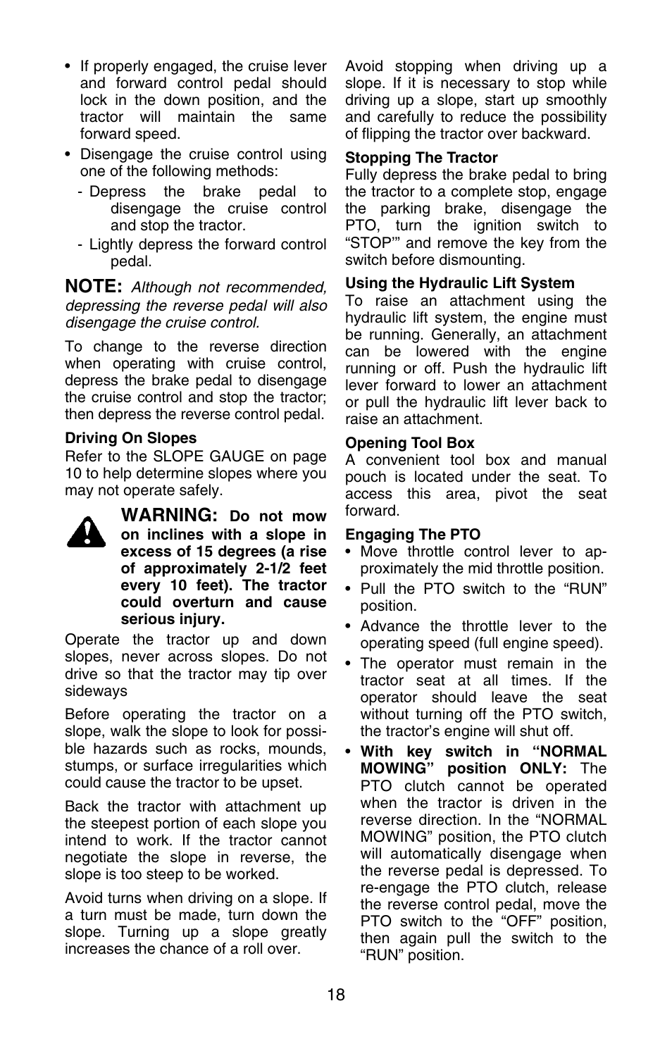 Warning | Cub Cadet GT-3100 User Manual | Page 18 / 44