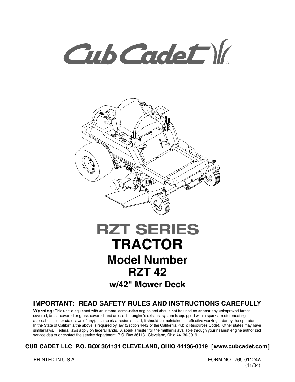 Cub Cadet RZT42 User Manual | 52 pages