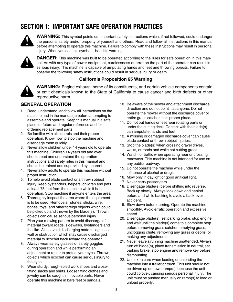 Section 1: important safe operation practices | Cub Cadet SLT-1554 User Manual | Page 3 / 36