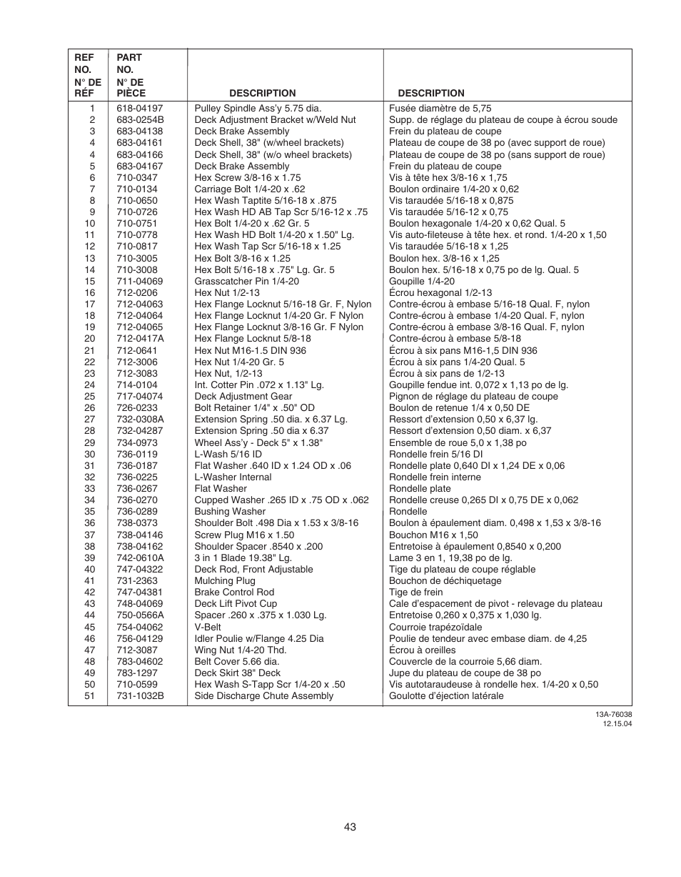 Cub Cadet WLT538 User Manual | Page 43 / 47