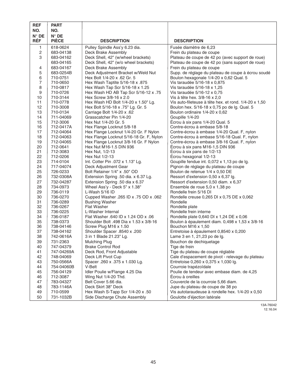 Cub Cadet WLT538 User Manual | Page 45 / 47