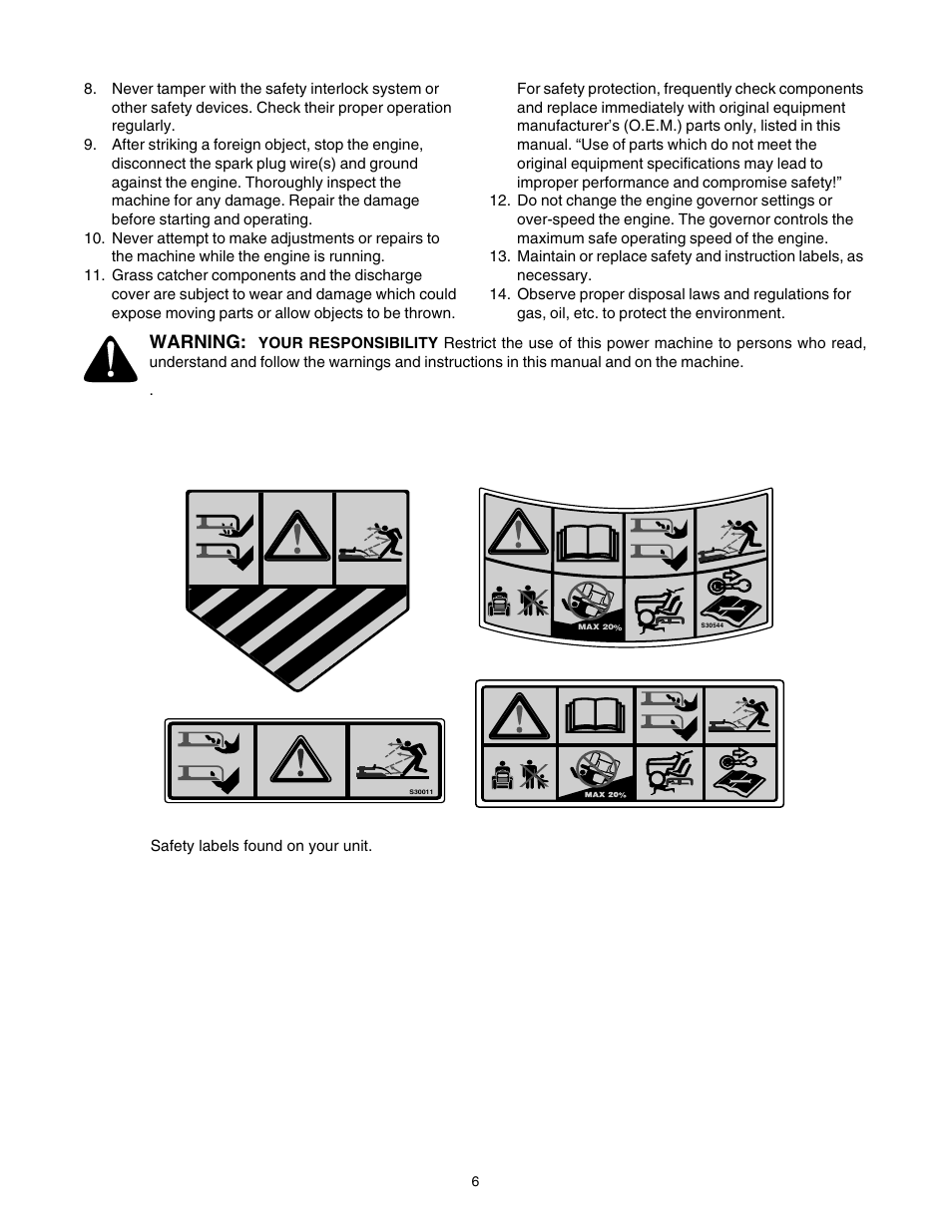 Warning | Cub Cadet WLT538 User Manual | Page 6 / 47