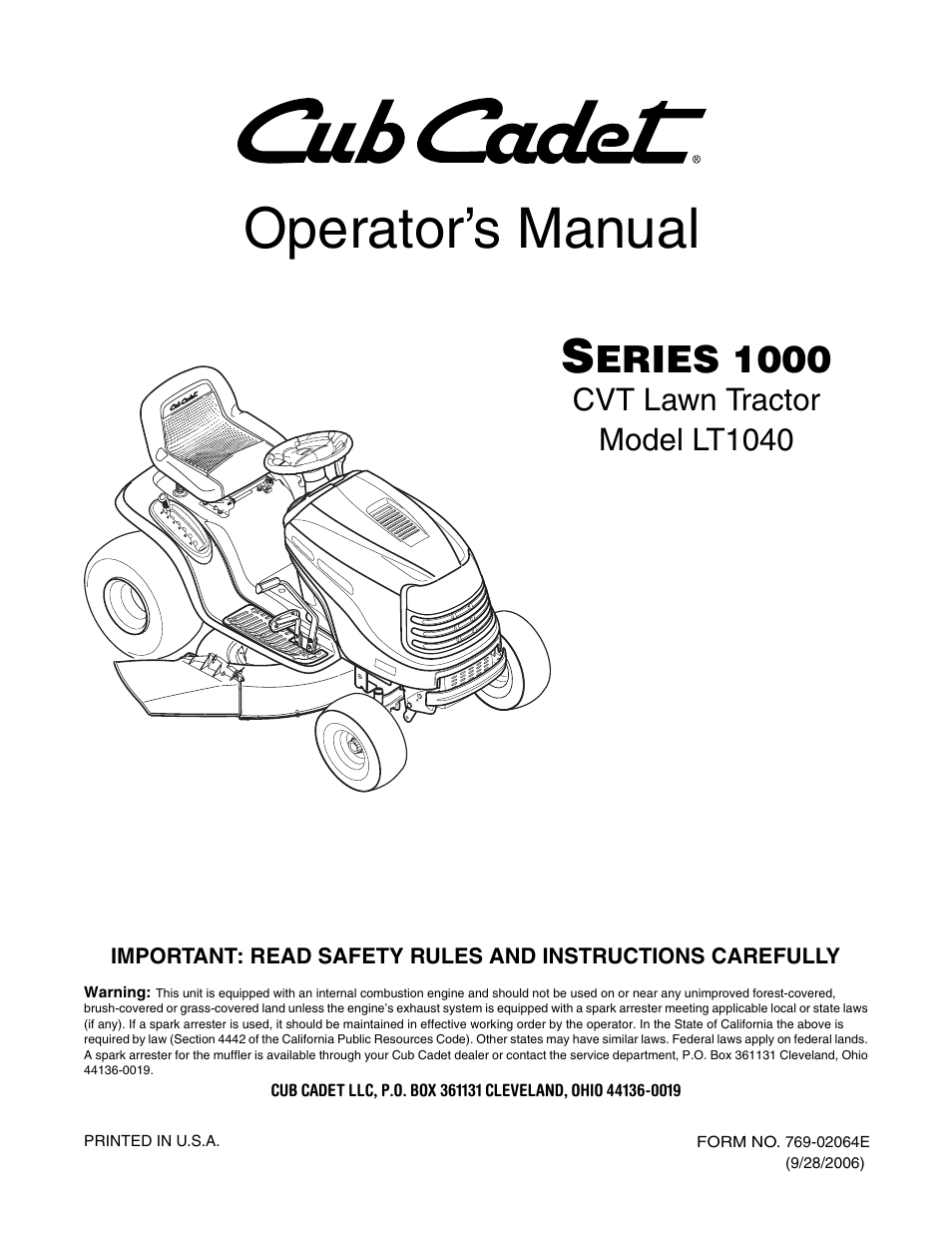 Cub Cadet LT1040 User Manual | 36 pages