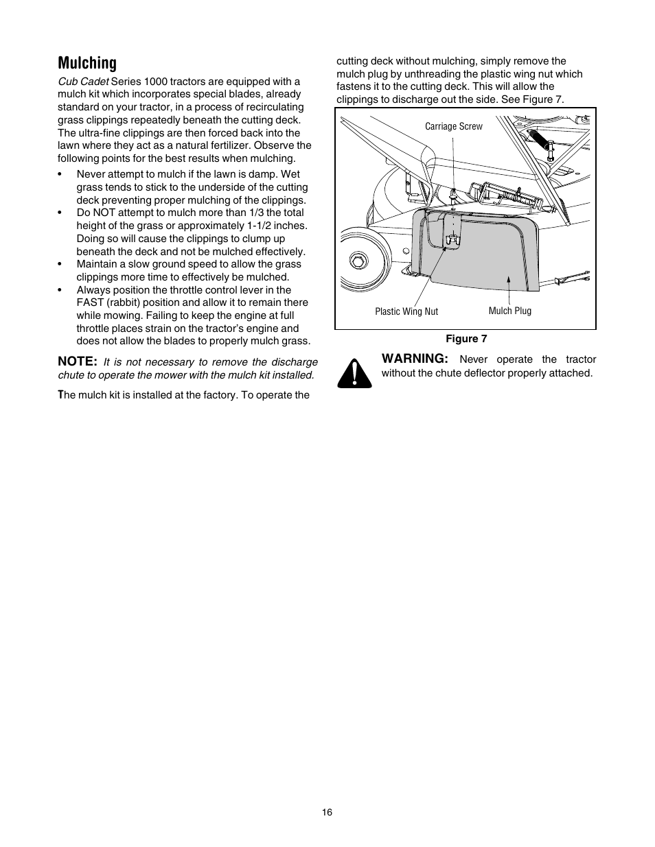 Mulching | Cub Cadet LT1040 User Manual | Page 16 / 36