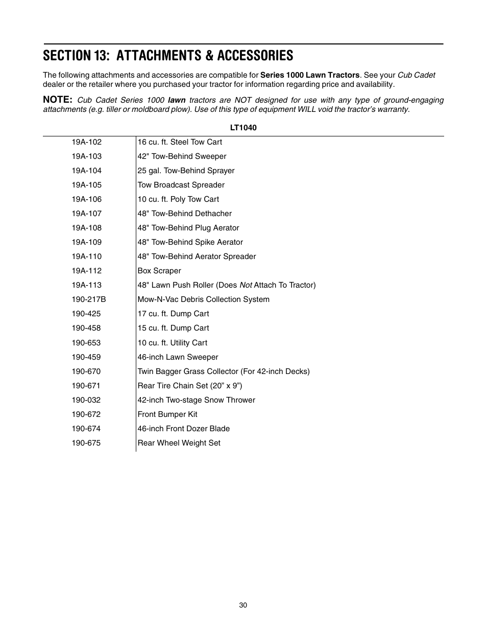 Cub Cadet LT1040 User Manual | Page 30 / 36