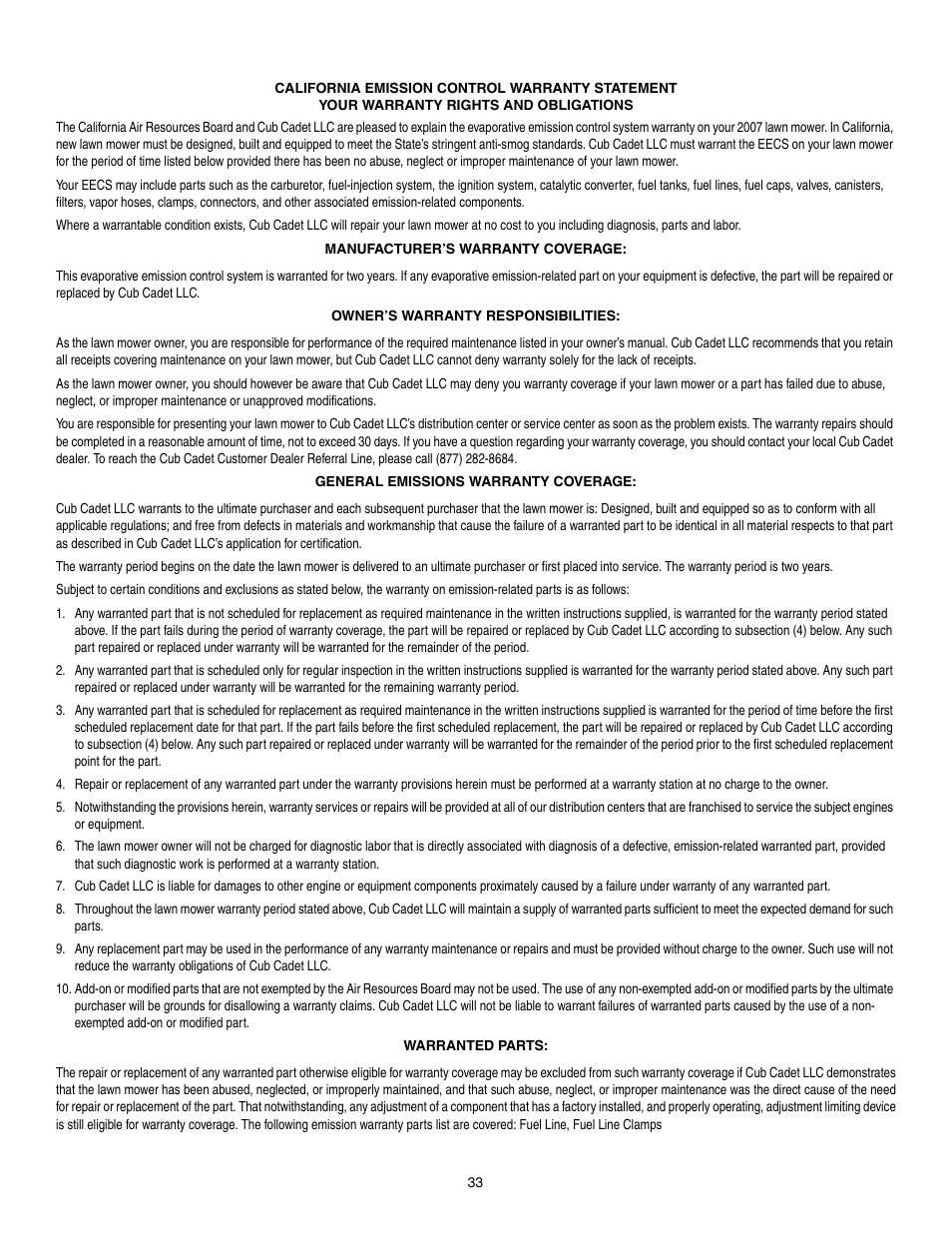 Cub Cadet LT1040 User Manual | Page 33 / 36