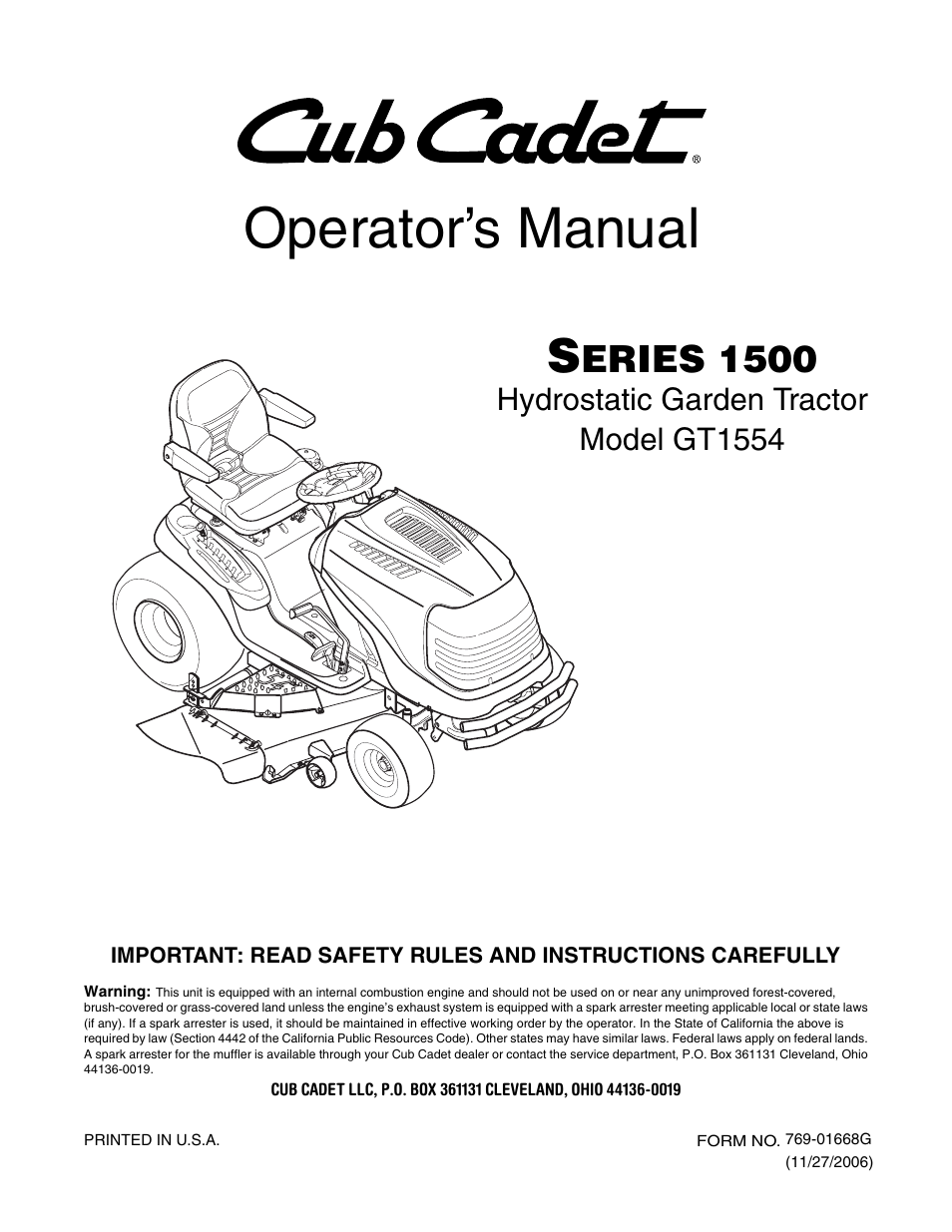 Cub Cadet GT1554 User Manual | 36 pages