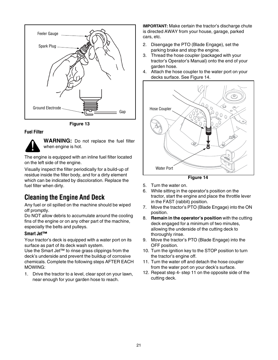 Cleaning the engine and deck | Cub Cadet GT1554 User Manual | Page 21 / 36