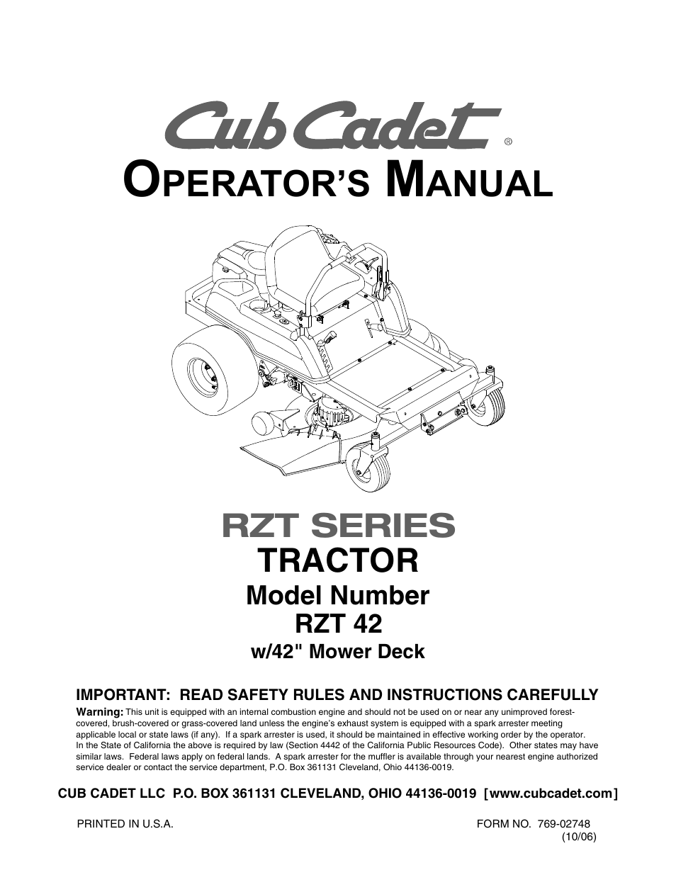 Cub Cadet RZT 42 User Manual | 36 pages