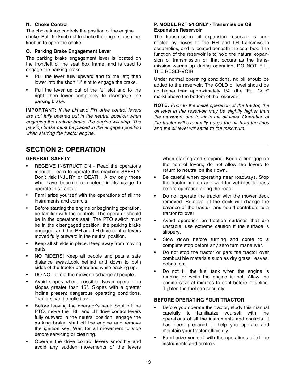 Cub Cadet RZT 54 User Manual | Page 13 / 56