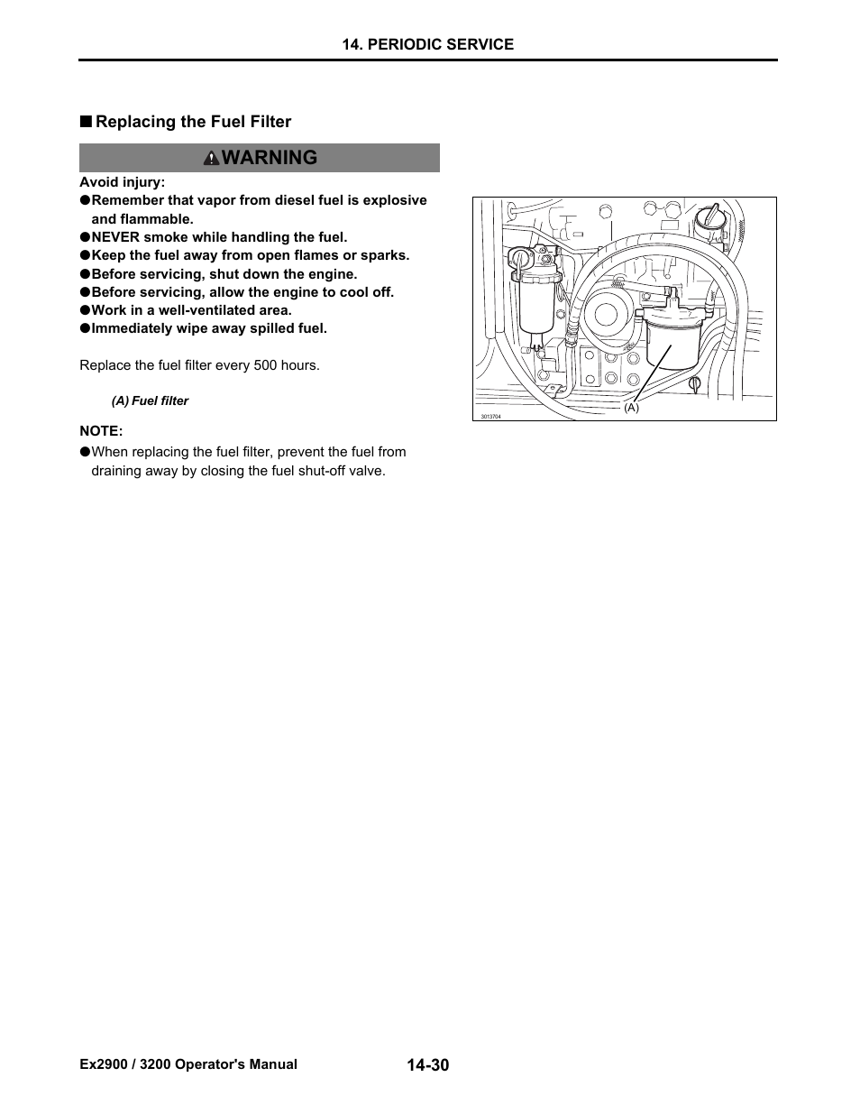 Replacing the fuel filter, Replacing the fuel filter -30, Warning | Cub Cadet Ex2900 User Manual | Page 112 / 134