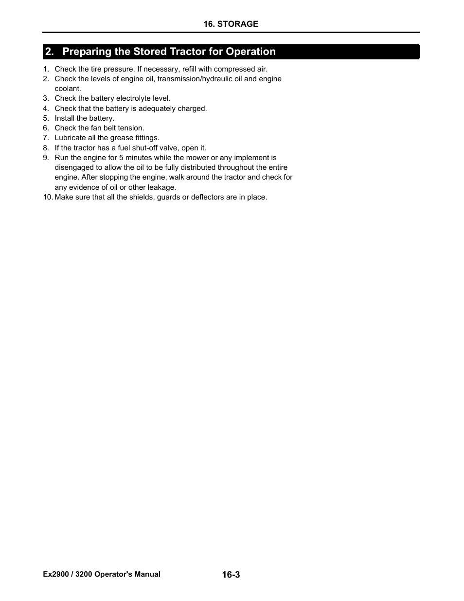 Preparing the stored tractor for operation, Preparing the stored tractor for operation -3 | Cub Cadet Ex2900 User Manual | Page 128 / 134