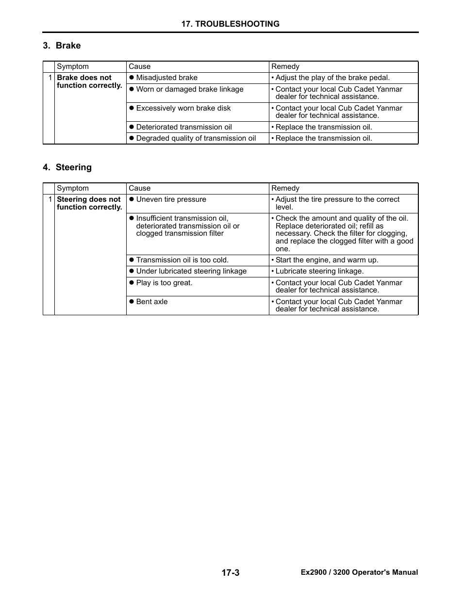Brake, Steering, Brake -3 4. steering -3 | Cub Cadet Ex2900 User Manual | Page 131 / 134
