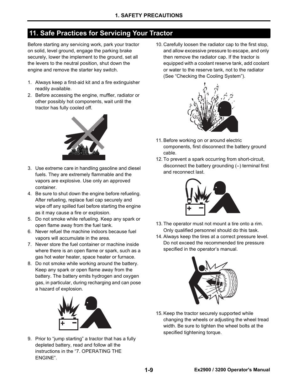 Safe practices for servicing your tractor, Safe practices for servicing your tractor -9 | Cub Cadet Ex2900 User Manual | Page 17 / 134