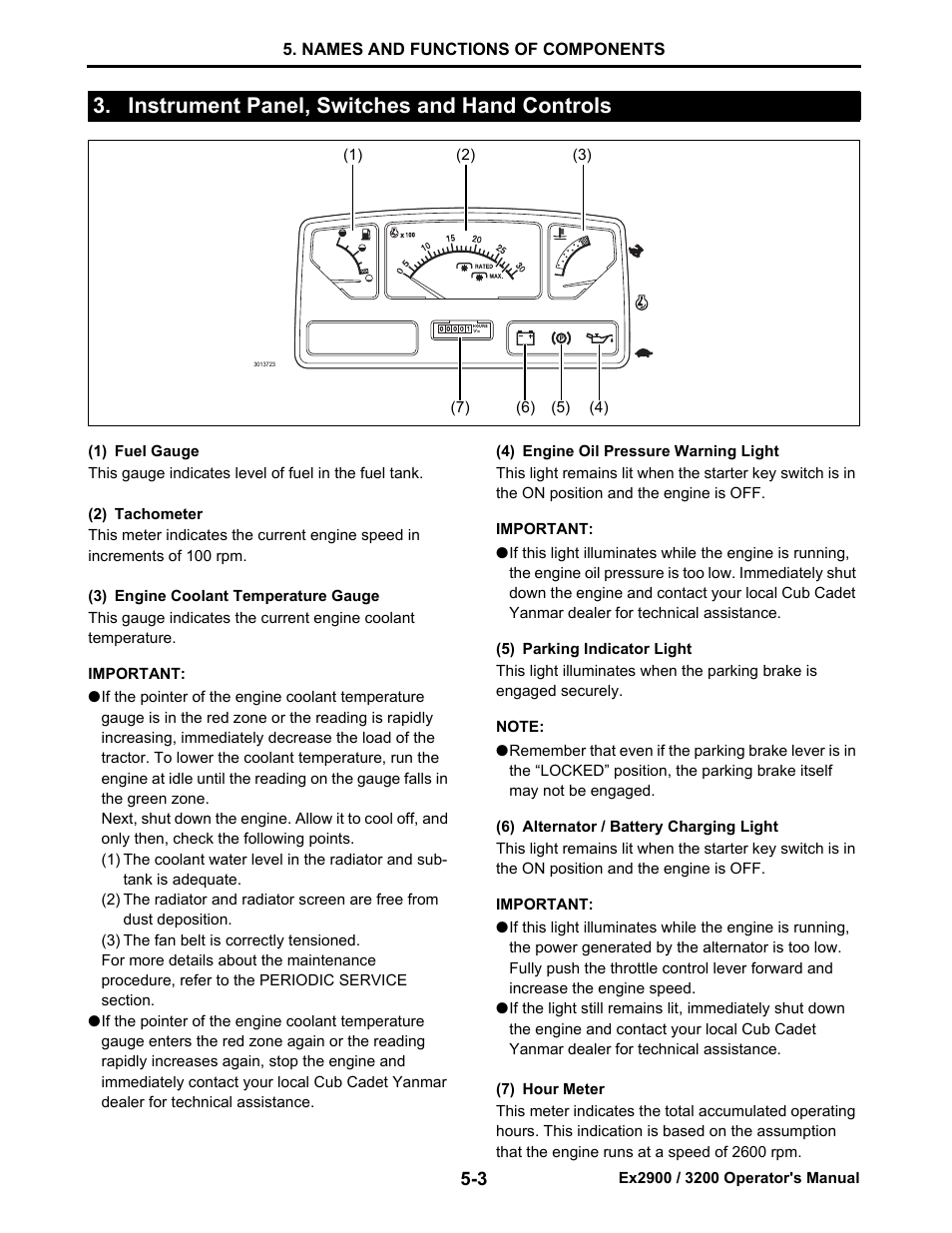 Instrument panel, switches and hand controls, Instrument panel, switches and hand controls -3 | Cub Cadet Ex2900 User Manual | Page 31 / 134