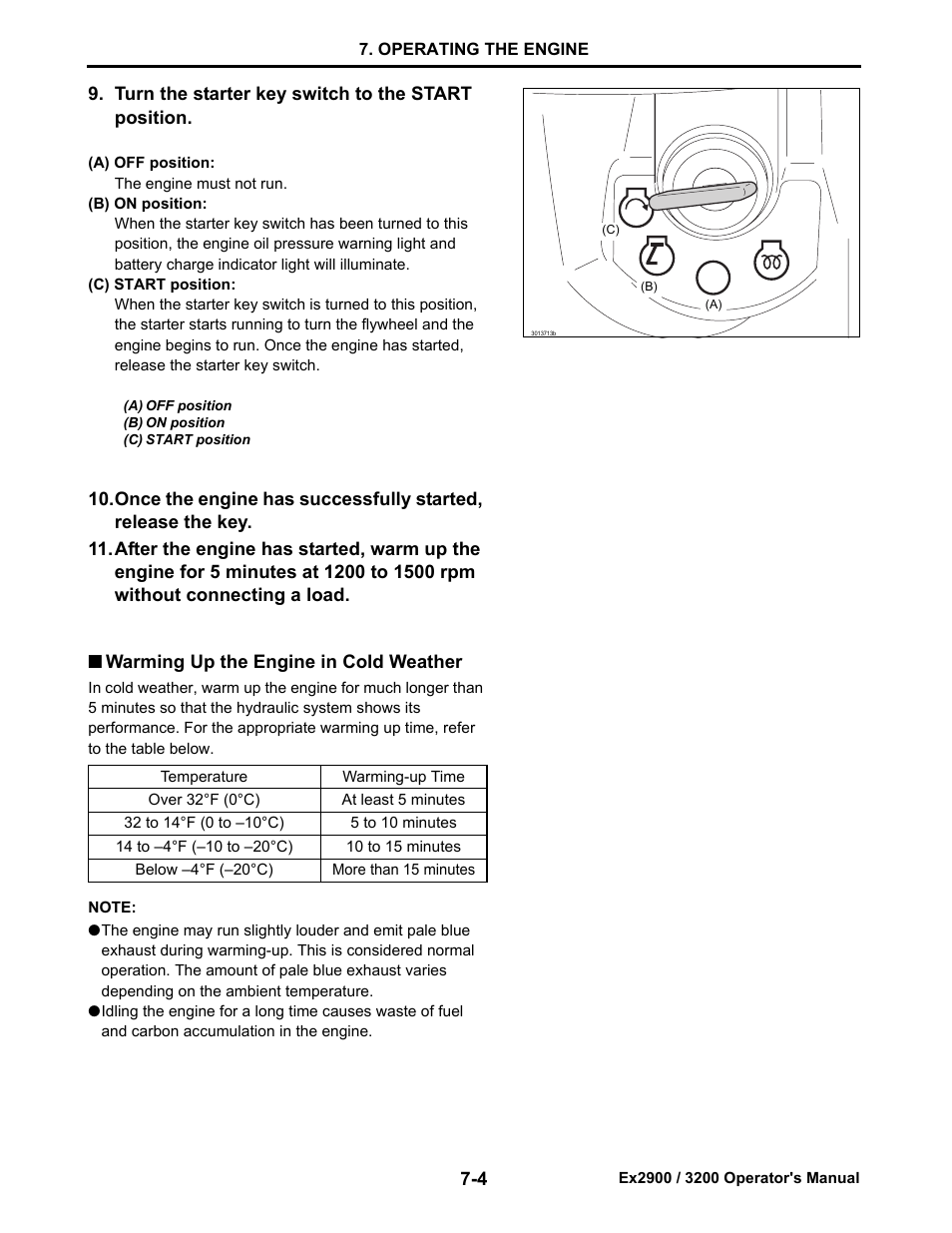 Warming up the engine in cold weather, Warming up the engine in cold weather -4 | Cub Cadet Ex2900 User Manual | Page 37 / 134