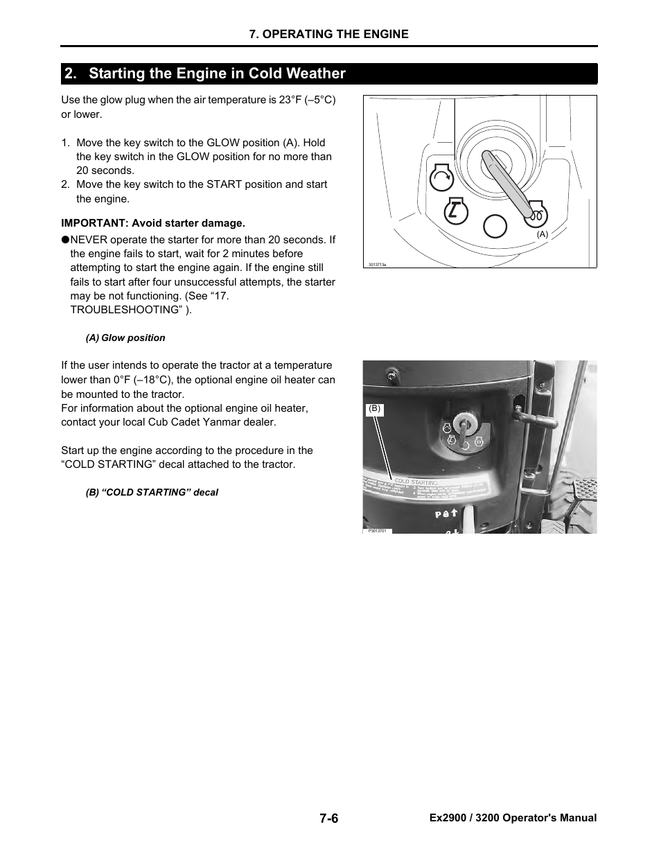 Starting the engine in cold weather, Starting the engine in cold weather -6 | Cub Cadet Ex2900 User Manual | Page 39 / 134