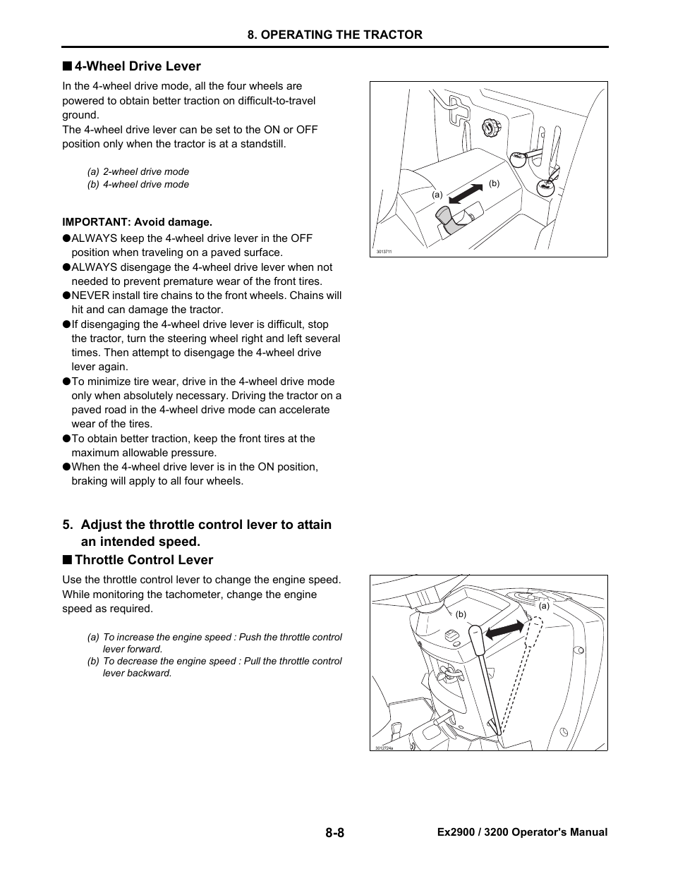 Wheel drive lever, Throttle control lever, Wheel drive lever -8 | Throttle control lever -8 | Cub Cadet Ex2900 User Manual | Page 49 / 134