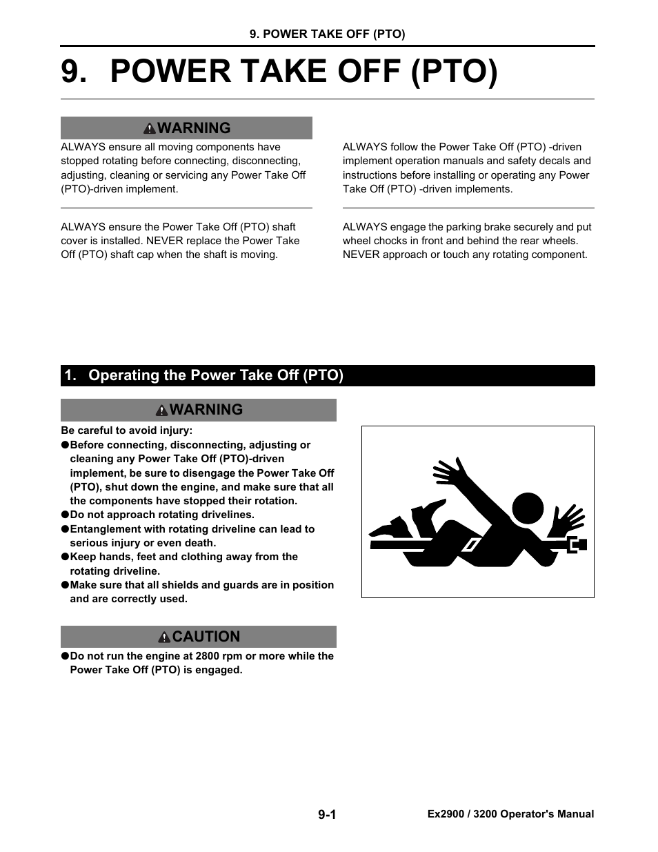 Power take off (pto), Operating the power take off (pto), Operating the power take off (pto) -1 | Power take off (pto) -1 | Cub Cadet Ex2900 User Manual | Page 61 / 134