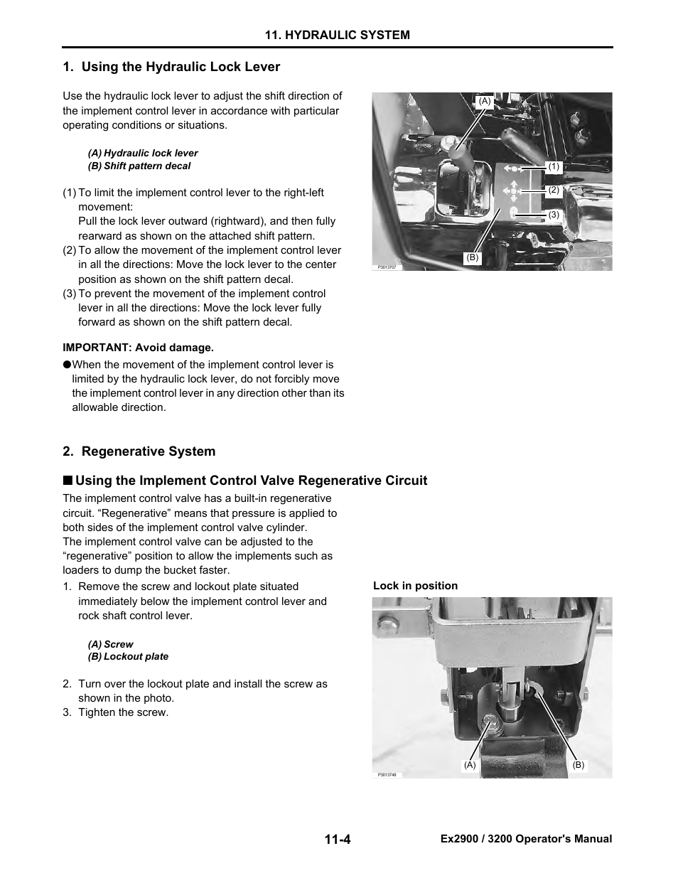 Using the hydraulic lock lever, Regenerative system | Cub Cadet Ex2900 User Manual | Page 73 / 134