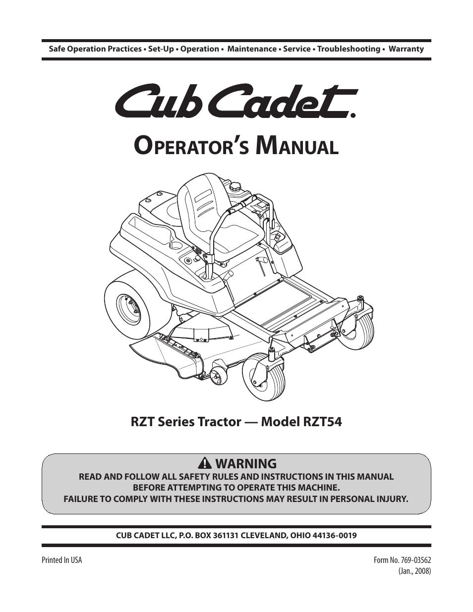 Cub Cadet RZT54 User Manual | 36 pages