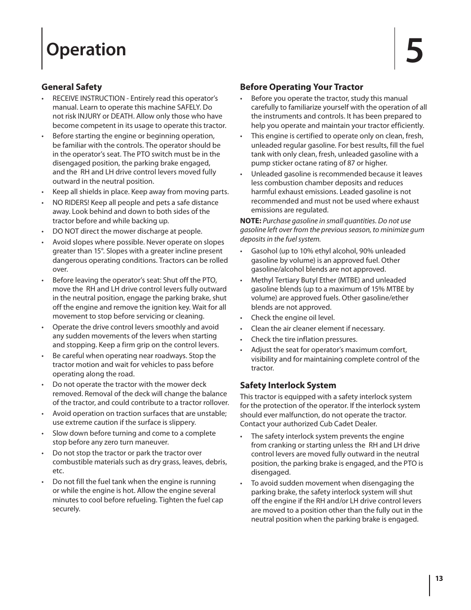 Operation | Cub Cadet RZT54 User Manual | Page 13 / 36