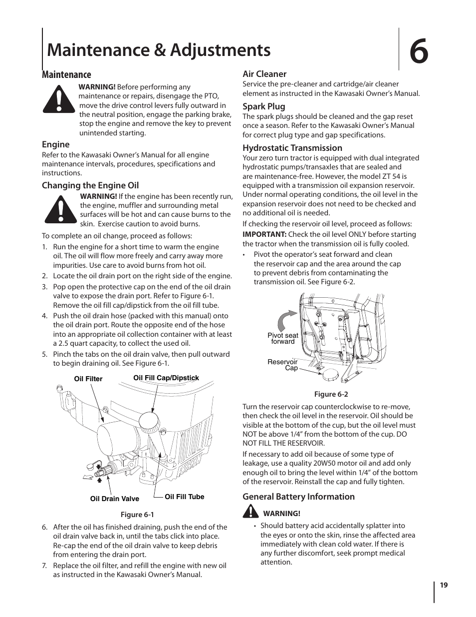 Maintenance & adjustments, Maintenance | Cub Cadet RZT54 User Manual | Page 19 / 36