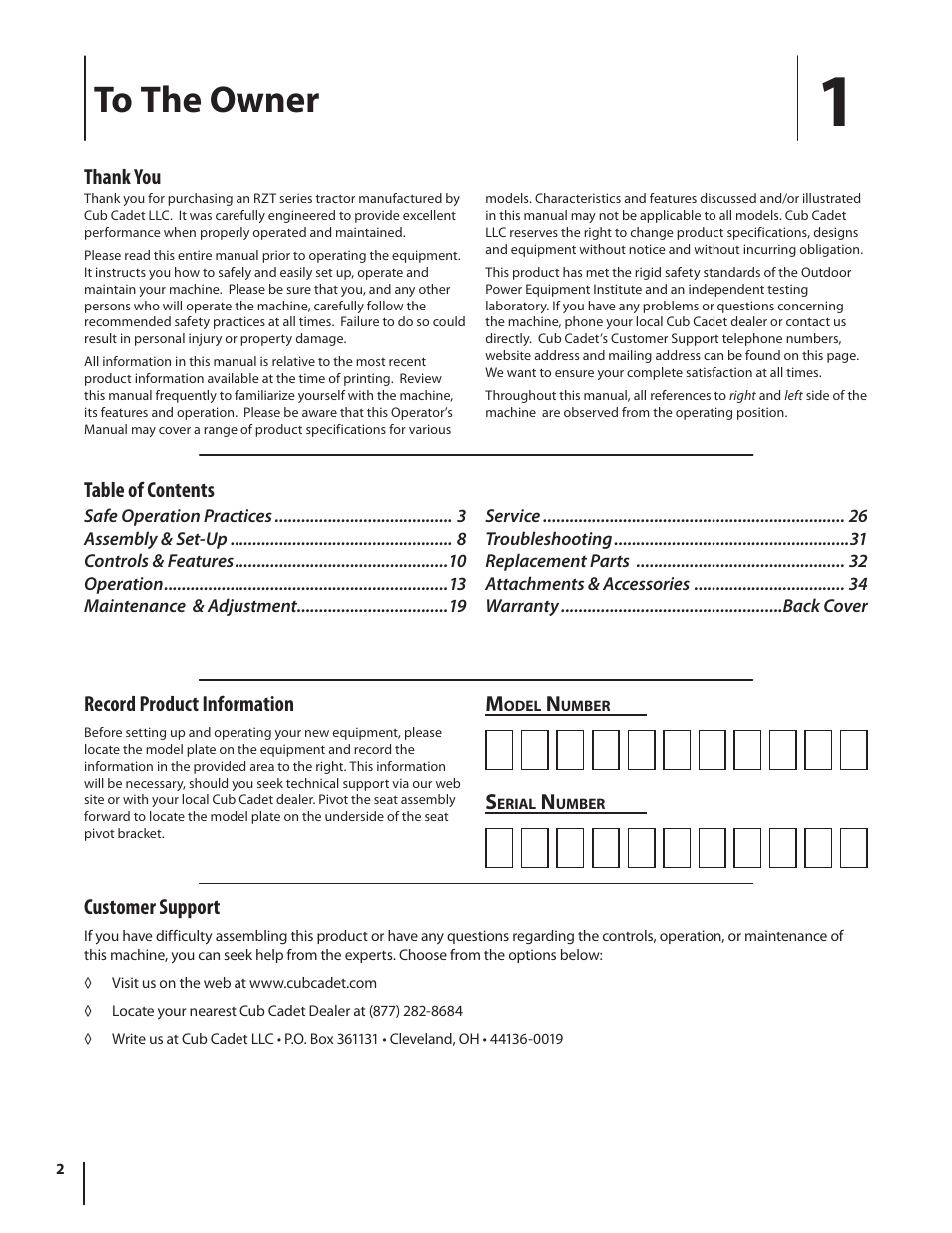 Cub Cadet RZT54 User Manual | Page 2 / 36