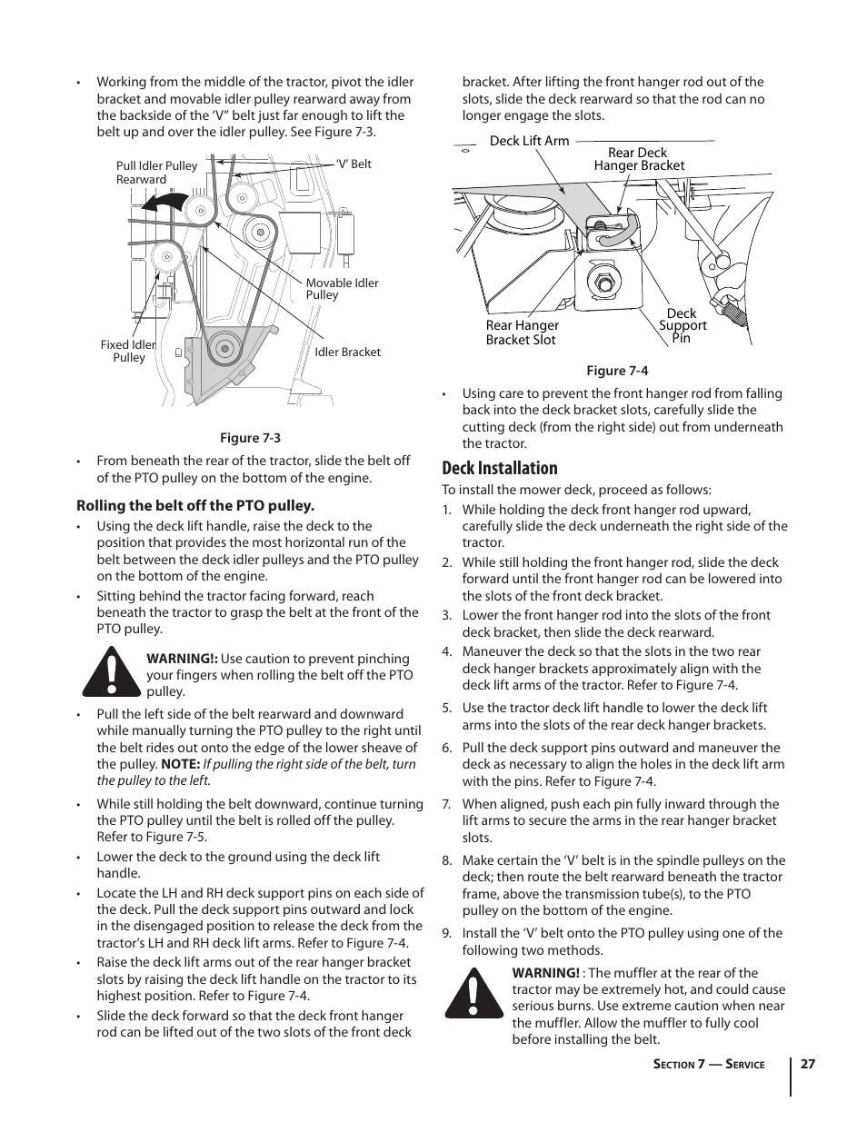 Deck installation | Cub Cadet RZT54 User Manual | Page 27 / 36