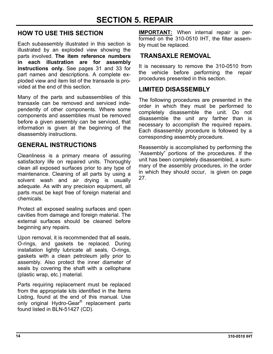 Cub Cadet SLTX1000 Series User Manual | Page 252 / 278