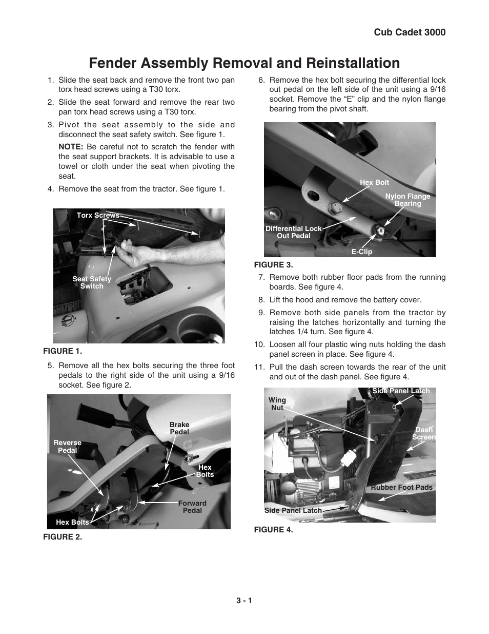 Fender assembly removal and reinstallation | Cub Cadet 3000 Series User Manual | Page 17 / 133