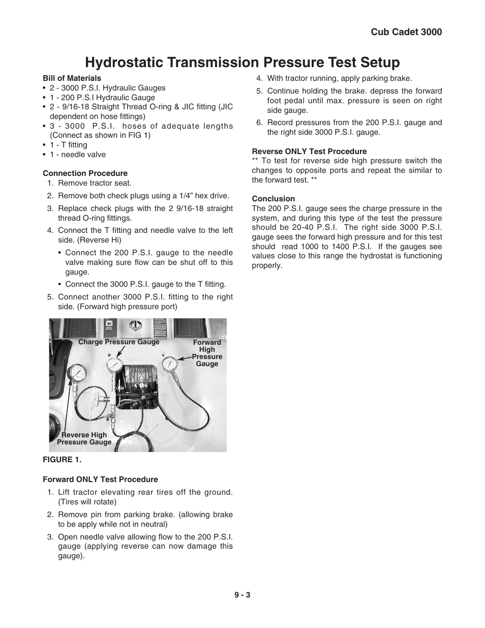 Hydrostatic transmission pressure test setup | Cub Cadet 3000 Series User Manual | Page 61 / 133