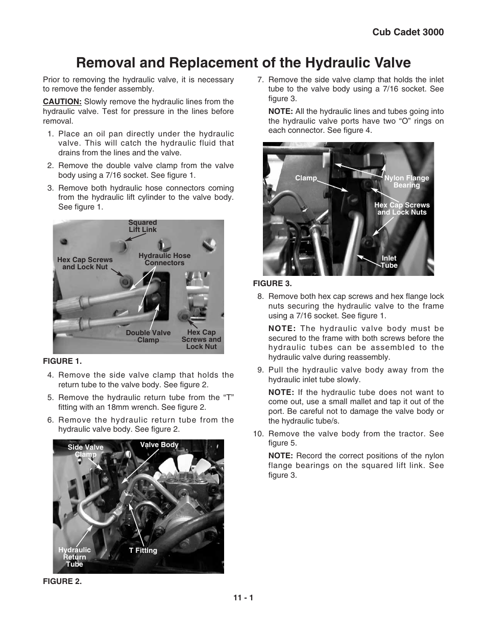 Removal and replacement of the hydraulic valve | Cub Cadet 3000 Series User Manual | Page 65 / 133