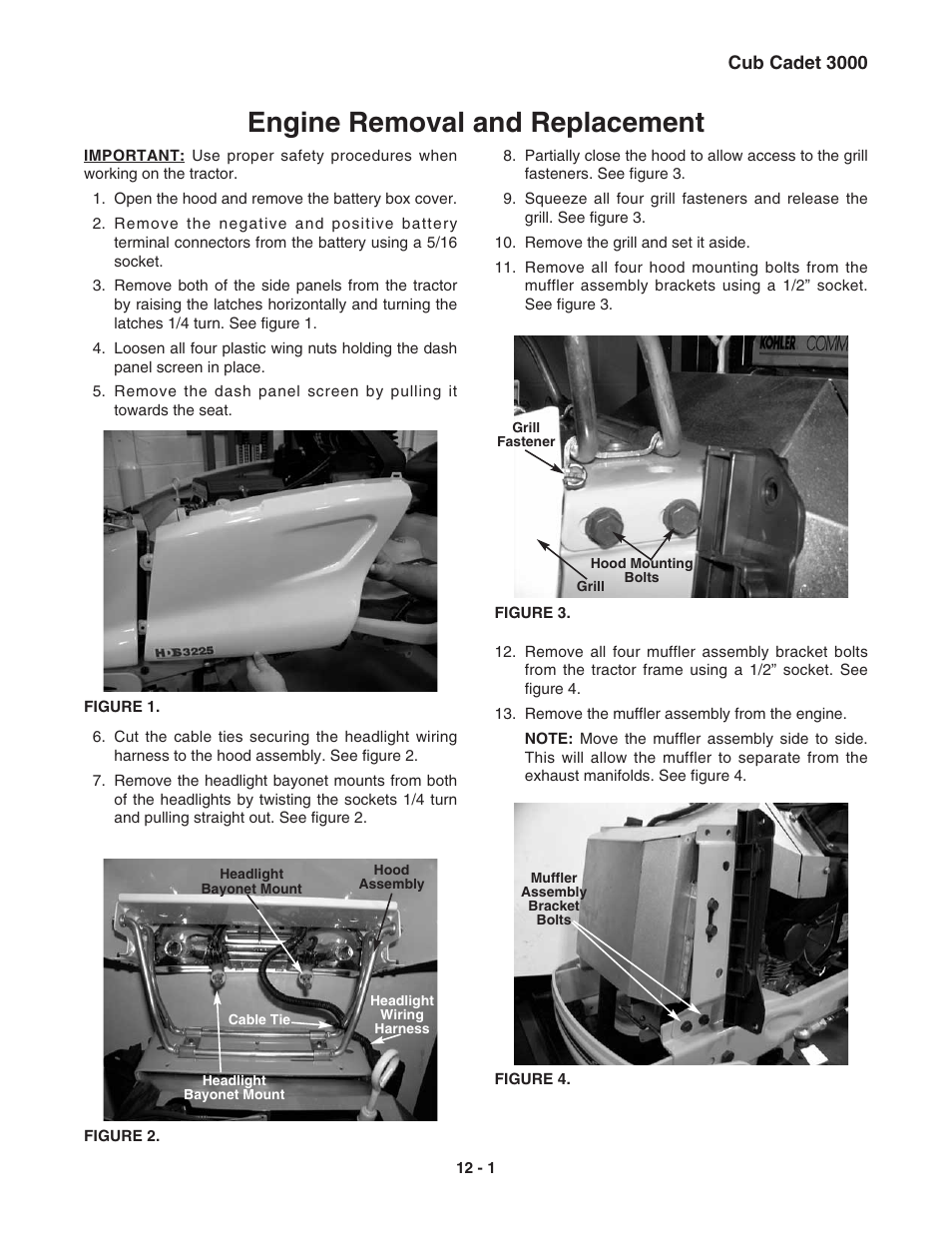 Engine removal and replacement | Cub Cadet 3000 Series User Manual | Page 67 / 133