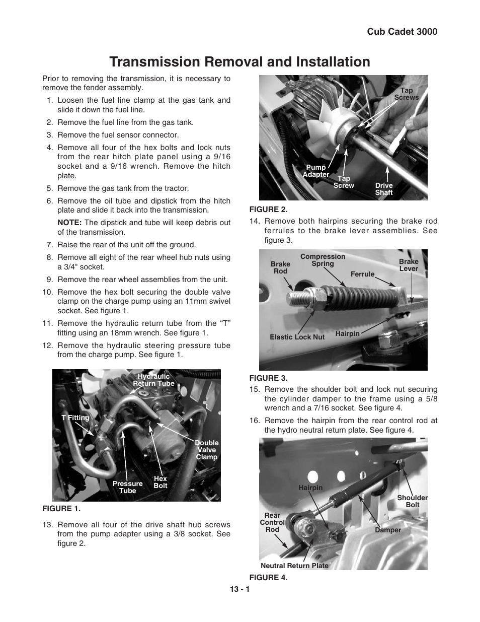 Transmission removal and installation | Cub Cadet 3000 Series User Manual | Page 71 / 133