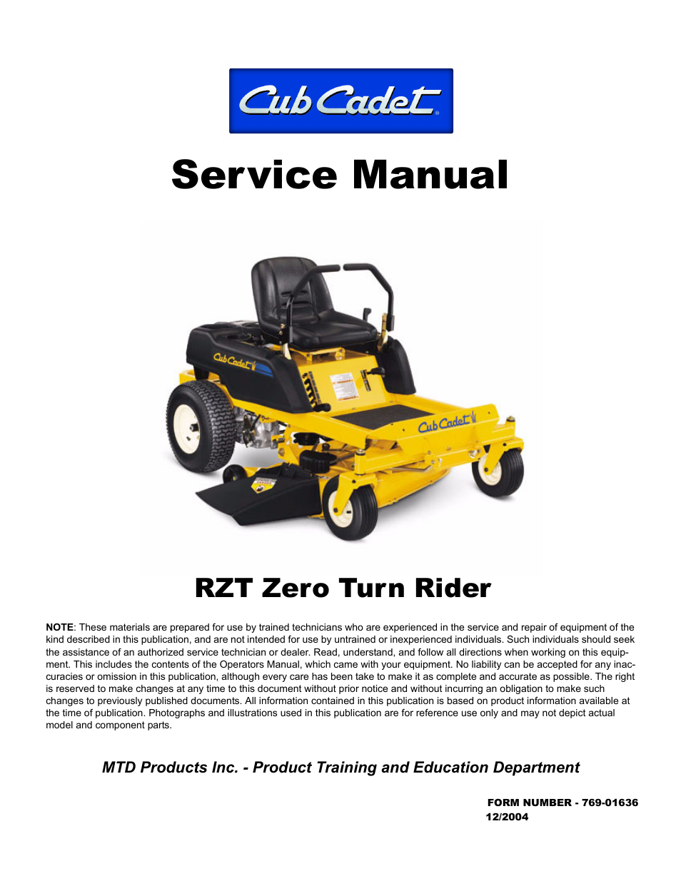 Cub Cadet RZT 22 User Manual | 30 pages