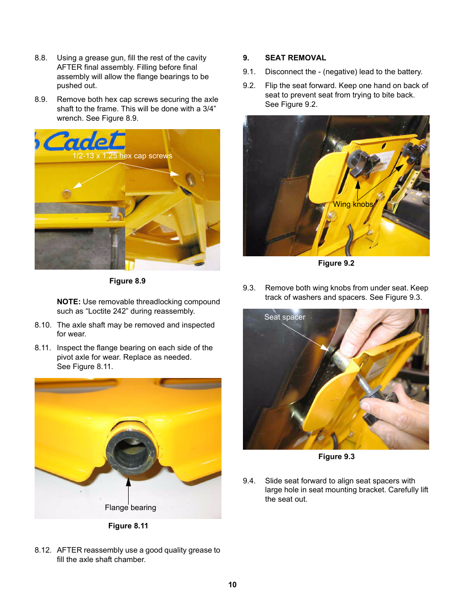 Seat removal | Cub Cadet RZT 22 User Manual | Page 14 / 30