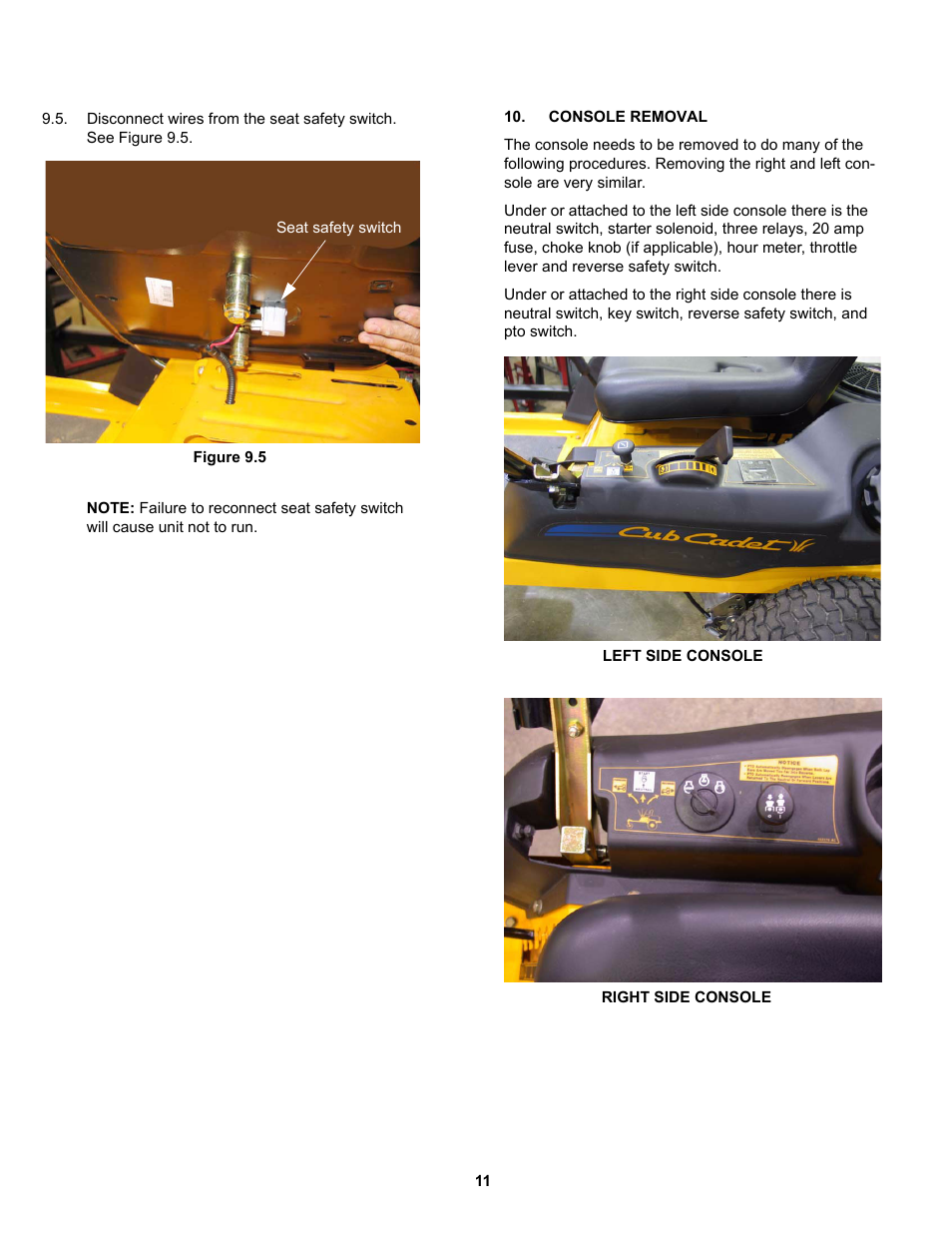 Console removal | Cub Cadet RZT 22 User Manual | Page 15 / 30