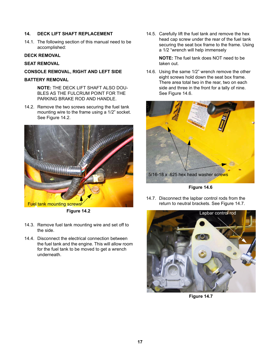 Deck lift shaft replacement | Cub Cadet RZT 22 User Manual | Page 21 / 30