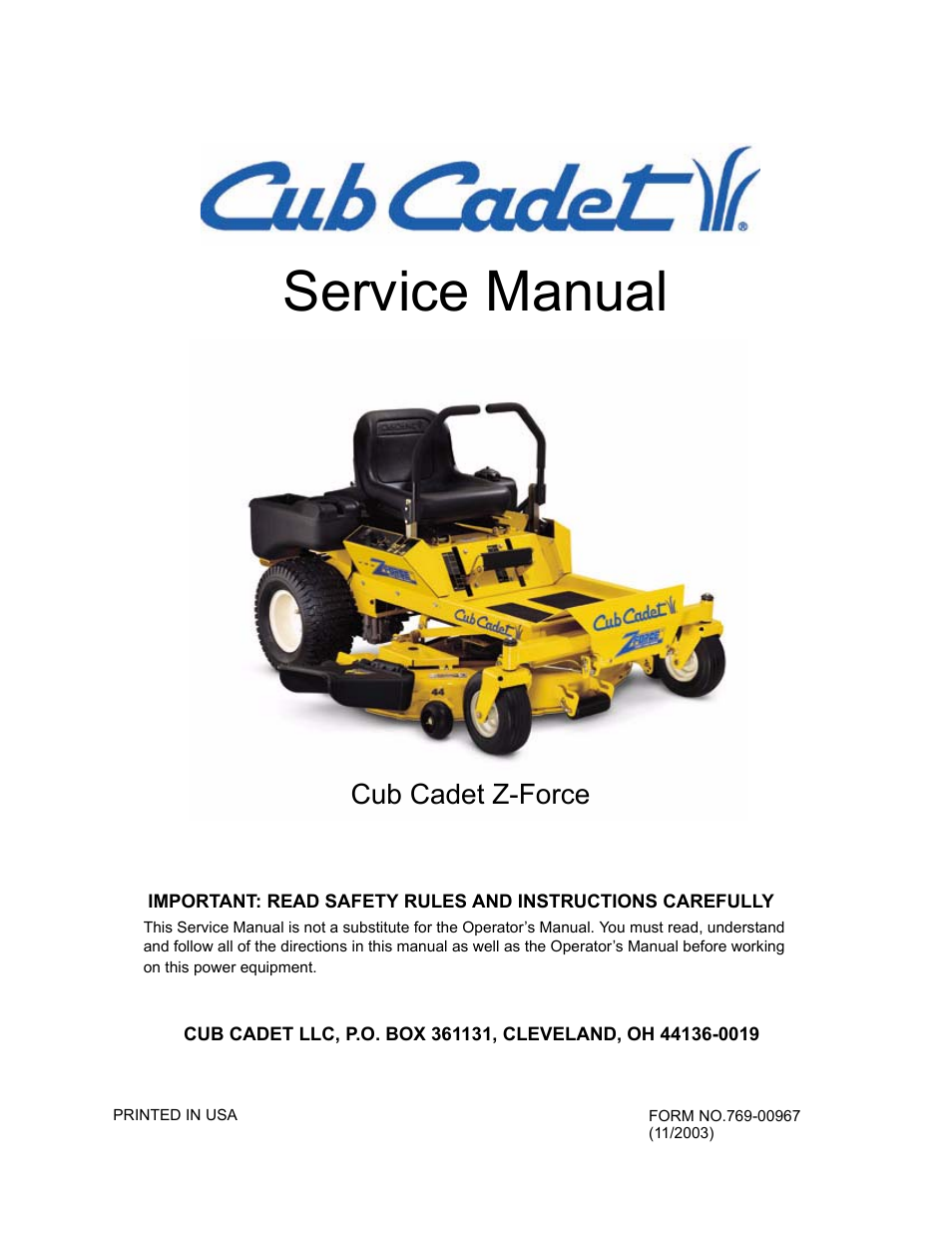 Cub Cadet Z-Force Series User Manual | 34 pages
